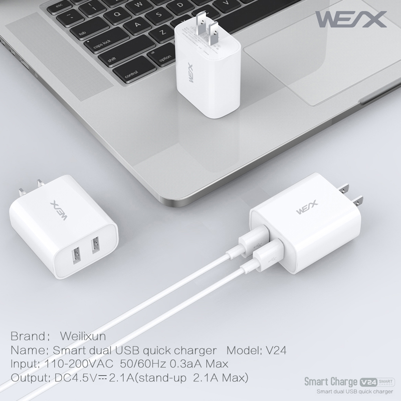 WEX - V24 încărcător de călătorie dual usb, încărcător de perete, adaptor de alimentare