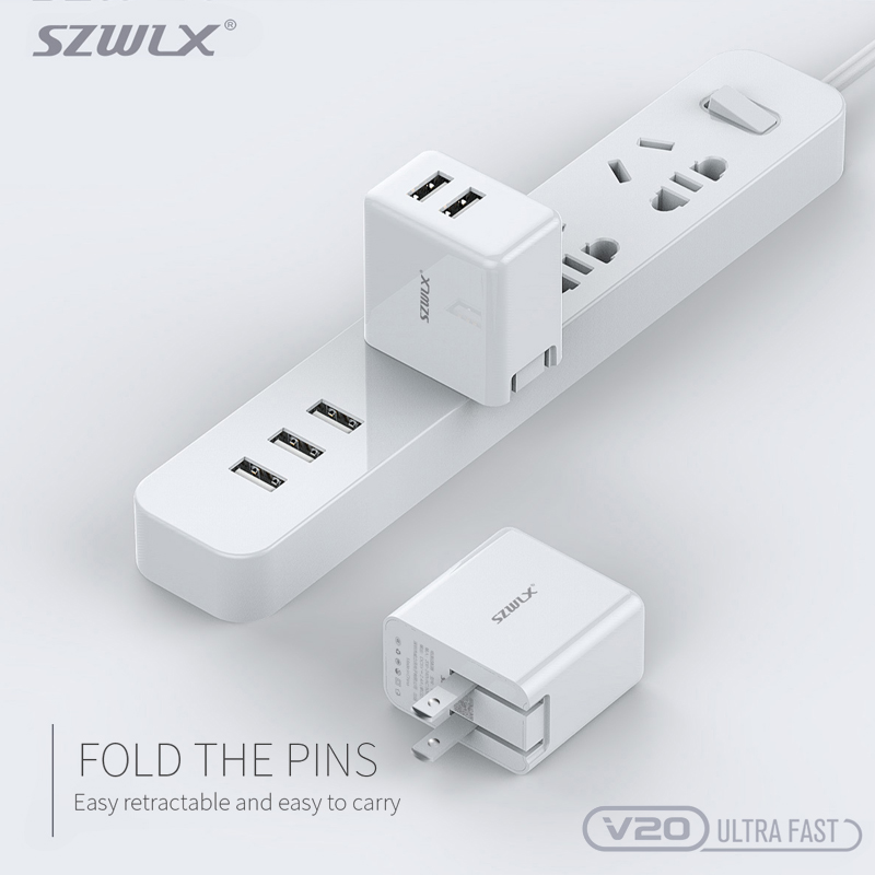 WEX V20 Încărcător dublu USB cu modul pliabil pentru iPhone X /8 /7 /6s /Plus, iPad Air 2 /mini 3, Galaxy S7 /S6 /S6 Edge, Note 5 și Mai mult, White